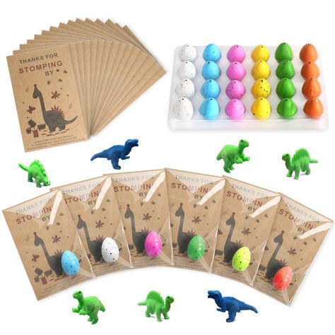 PRICES MAY VARY. WHAT YOU GET: 24 cards with 24 colorful eggs. The size of a hatching dino egg toy is 0.75x 1.25 inches. Put the cards and dinosaur eggs in the attached bag and you will get a magic and funny favors. SAFE MATERIAL: The small dinosaur is made of natural rubber material, safe and environmentally friendly. You will get a variety of dinosaur toys. The species of dinosaurs inside will be random. NOVEL EXPERIENCE: By observing the incubation process, you can exercise your child's patie Toys Dinosaur, Dinosaur Birthday Theme, Bulk Gifts, Dino Eggs, Dinosaur Party Favors, Dinosaur Themed Birthday Party, Dino Birthday Party, Third Birthday Party, Dinosaur Theme Party