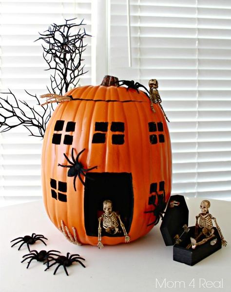 Halloween decorations : IDEAS & INSPIRATIONS  Pumpkin Decorating  Using Foam Pumpkins Funky Pumpkins, Halloween Wishlist, Pumpkin Diorama, Pumpkin Inspiration, Pumpkin Decorating Ideas, Pumpkin Decorating Contest, Fake Pumpkins, Pumpkin Contest, Pumpkin House