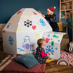 Cardboard Play Houses, Cardboard Igloo, Cardboard Box Fort, Cardboard Boxes Kids, Cardboard Houses For Kids, Igloo Craft, Cardboard Forts, Cardboard Play, Cardboard Crafts Diy