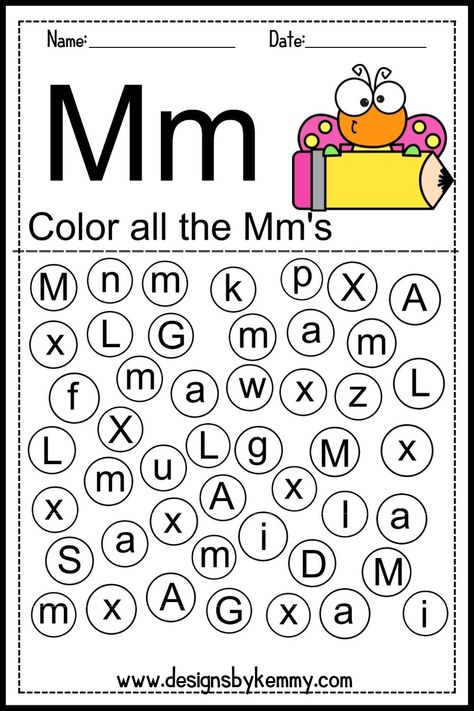 Preschool Letter Activities Worksheets, Find And Color The Letter, M Phonics Activities, Letter M Kindergarten Activities, Letter M For Kindergarten, Letter M For Preschoolers, Letter M Worksheets Kindergarten, Letter M Activity For Preschoolers, Find The Letter Free Printables