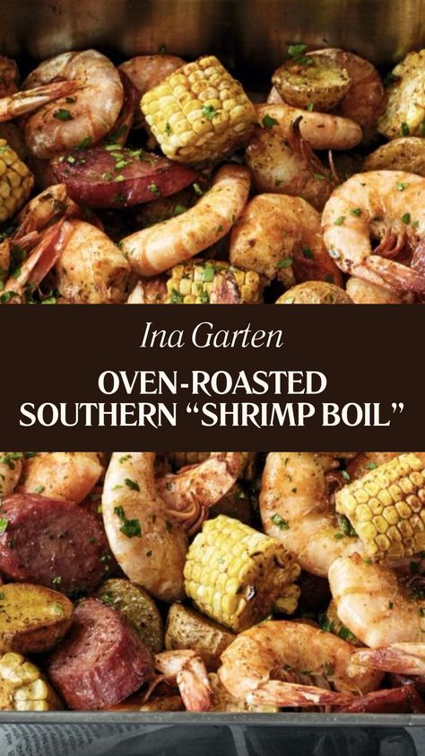 Ina Garten Oven-roasted Southern “shrimp Boil” Kielbasa Shrimp And Potatoes, Shrimp Boil Oven Bake, Shrimp Boil In The Oven, Seafood Boil In Oven, Old Bay Recipes, Shrimp Boil Recipe Old Bay, Ina Garten Shrimp, Shrimp Boil In Oven, Easy Shrimp Boil Recipe