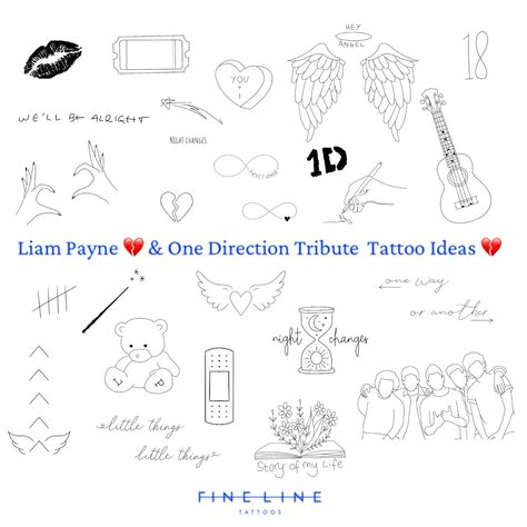 Liam Payne ans One Direction Fine Line Tattoo Ideas liampaynetattoo . #InkedMen #TattooDesigns #TattooIdeas #TattooArt #TattooForMen #TattooDesignsForMen Fine Line One Direction Tattoo, One Direction Infinity Tattoo, One Direction Tiny Tattoos, Fine Line Remembrance Tattoos, Liam Payne Memorial Tattoos, Liam Payne Inspired Tattoos, 1 Direction Tattoos, 1d Tattoos Ideas Simple, One Direction Drawings Easy