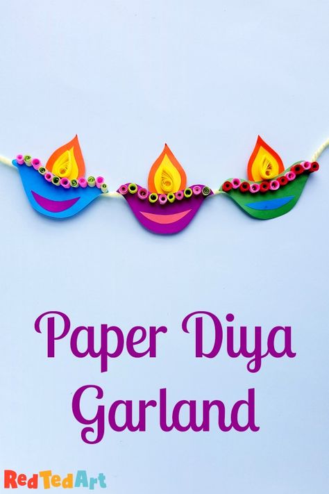 Paper Diya Garland for Diwali - super cute and easy Diya Craft to make from paper. including template #diwali #papercrafts #paeprprojects Quilling Diyas Diwali, Paper Craft For Diwali, Paper Diyas For Diwali, Deepavali Craft, Diwali Garland, Deepavali Decorations, Quilling Decor, Paper Diya, Diwali Craft For Children