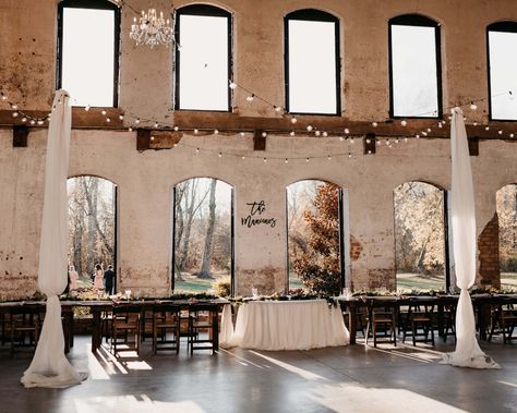 Cotton Mill Wedding, Providence Cotton Mill, Wedding Venues North Carolina, Cotton Mill, Mill Wedding, Wooded Landscaping, Historic Wedding, Landmark Buildings, Reception Seating