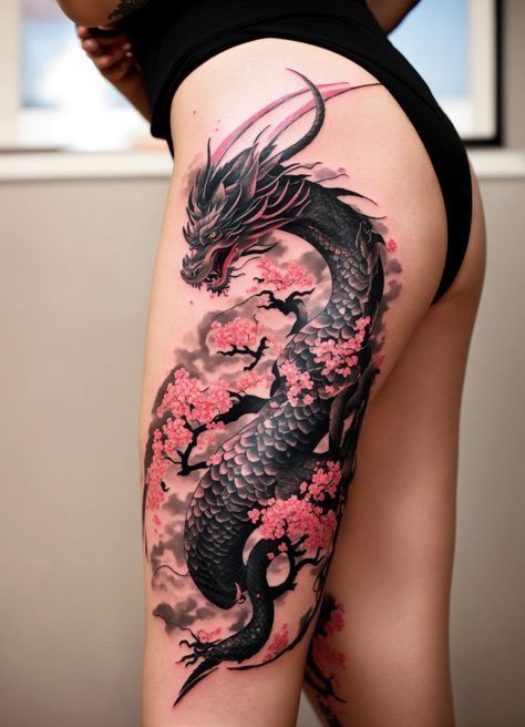 Full Back Dragon Tattoo For Women, Female Dragon Tattoo, Baddie Tats Arm Sleeve, Tattoo Ideas Female Baddie, Badass Tattoo Ideas, Baddie Arm Tattoos, Baddie Tats, Fierce Tattoo, Arm Tattoo Ideas