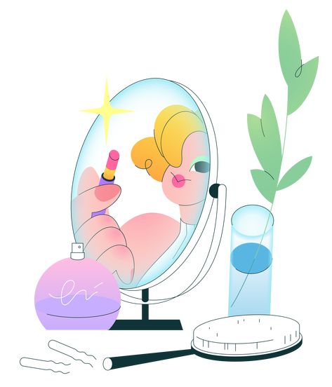 Mirror Reflection Illustration, Beauty Illustration Skin Care, Beauty Illustration Makeup, Skin Care Illustration, Illustration Mirror, Mirror Clipart, Cosmetic Illustration, Mirror Png, Lipstick Illustration