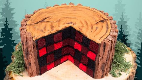 How to Make a Lumberjack Cake | POPSUGAR Food Baby Reveal Cupcakes, Camping Theme Cakes, Cake Decorating Simple, Plaid Cake, Lumberjack 1st Birthday, Lumberjack Cake, Checkerboard Cake, Lumberjack Birthday Party, Lumberjack Birthday