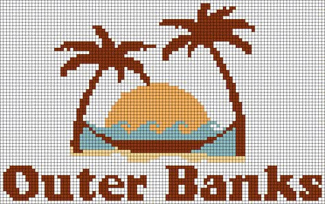 Outer Banks Crochet, Outer Banks Crafts, Sun Font, Beach Alpha Pattern, Beach Vsco, Surf Pillow, Pattern Outer, Easy Pixel Art, Pixel Crochet