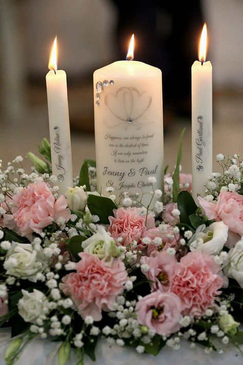 Unity Candle Decorating Ideas, Candle For Wedding Ceremony, Unity Candle Table Decor, Unity Candles Wedding, Wedding Candles Ceremony, Unity Candle Flower Arrangement, Wedding Candle Decor, Candle Flower Arrangements, Wedding Ceremony Unity Candle