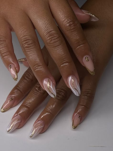 Ombre nails Short Baddie Almond Nails, Ombre Abstract Nails, Nail Summer 2022, Gold Ombre Nails Almond, Almond Ombre Acrylic Nails, Pearl Ombre Nails Almond, Blue Sns Nails Designs, Sns Nails Designs Ideas, Ombre Nails Black Women