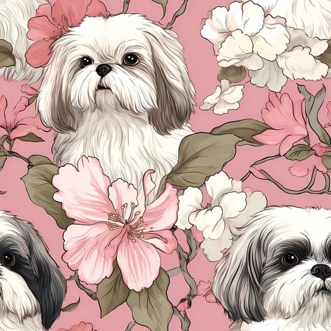 Whimsical Shih Tzu Patterns Unique Digital Tile and Wallpaper Design Instant Download for Dog Lovers & Home Decor Enthusiasts - Etsy Shih Tzu Wallpaper, Shih Tzu, Designer Wallpaper, Dog Lovers, Digital Drawing, Drawing Illustrations, Dogs, Drawings, Pattern