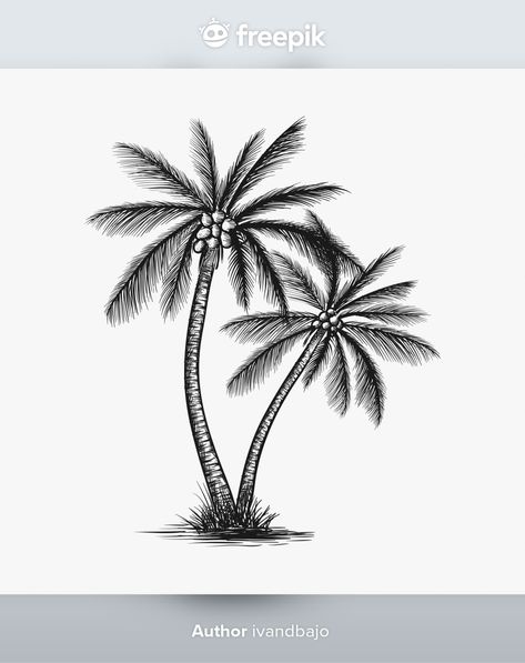 Realistic Palm Tree Drawing, Coconut Tree Tattoo Design, Coconut Tree Sketch, Coconut Tree Tattoo, Draw Flamingo, Wilson Tattoo, Coconut Tree Drawing, Tree Pencil Sketch, Surfboard Drawing