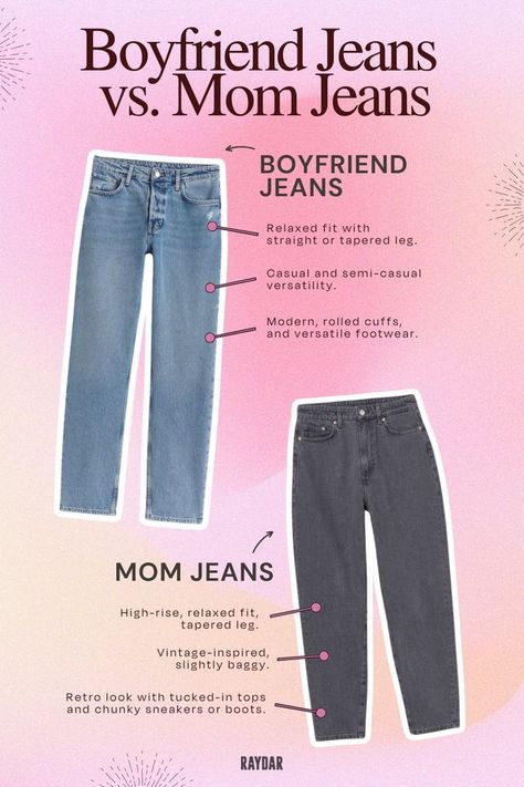 Which style suits you best: boyfriend or mom jeans? Learn the key differences between these two favorites and find your perfect fit. What Are Boyfriend Jeans, Boyfriend Jeans Outfit, Semi Casual, Perfect Denim, Boyfriend Denim, Best Boyfriend, Style Winter, Denim Style, Retro Look