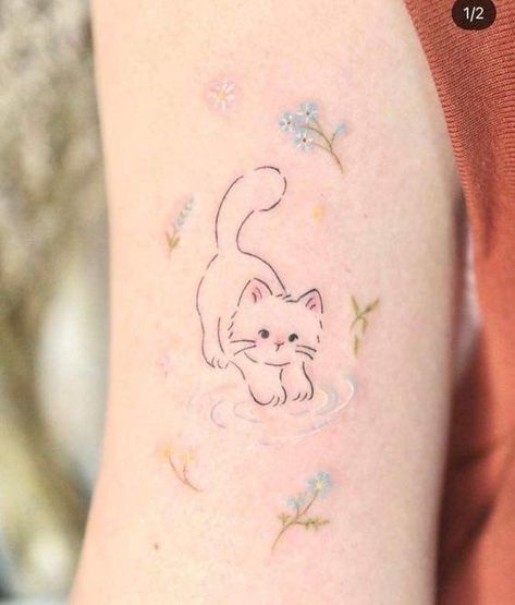 Pastel Tattoo, Soft Tattoo, Whimsical Tattoos, See Tattoo, Kitty Tattoo, Tattoo Cute, Cute Cat Tattoo, Tattoo Aesthetic, Small Pretty Tattoos