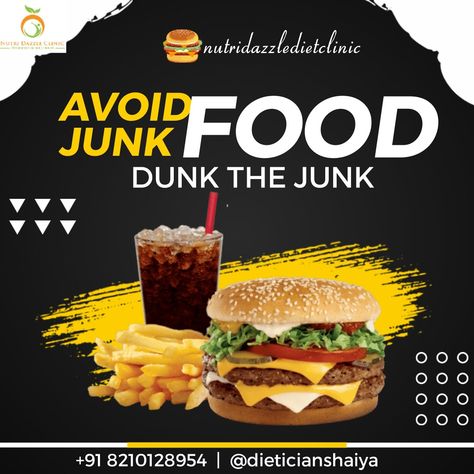 AVOID JUNK FOOD AND INCLUDING HEALTHY FOOD IN YOUR DAILY MEAL. DUNK THE JUNK Avoid Junk Food, Ads Design, Post Ad, Daily Meals, Photoshop Tutorial, Chicken Burgers, Ad Design, Junk Food, Healthy Tips