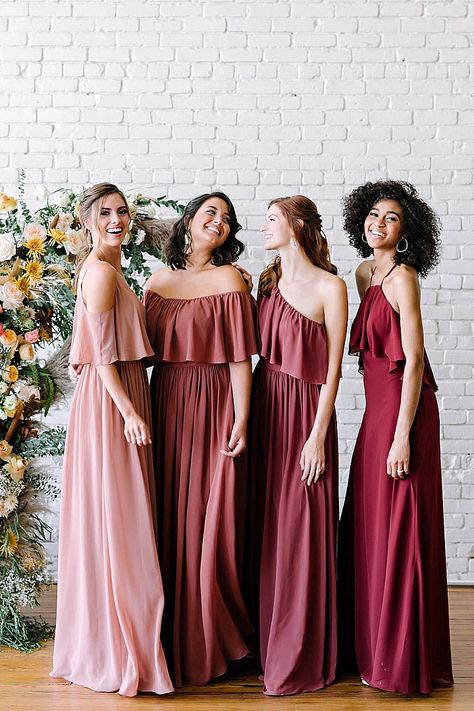 Revelry’s New, Sedona-Inspired Bridesmaid Dress Collection - A Boho Bride’s Dream Come True Ombre Bridesmaid Dresses, Chiffon Styles, Different Bridesmaid Dresses, Wedding Guest Gowns, Bridesmaid Dress Collection, Bridesmaid Dresses Long Chiffon, Bridesmaid Dresses Boho, Bridesmaid Colors, Occasion Dresses Wedding