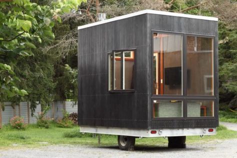 The 12ft Adirondack Tiny House with 'Secret Bed' Built into Floor! Secret Bed, Patio Roof Covers, Hot Tub Pergola, Palm Harbor Homes, Pre Fab Tiny House, Tiny Living Space, Tiny Office, Tiny House Talk, Tiny House Trailer