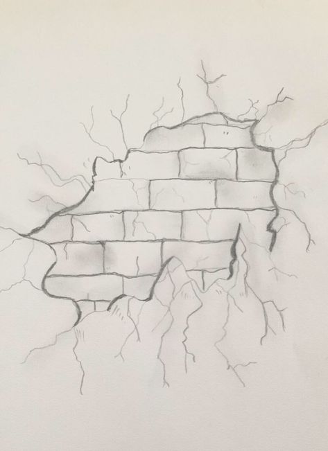 Cracked Brick Wall :) Cracked Brick Wall Drawing, Cracked Wall Drawing, Graffiti Background Drawing, Brick Tattoo Design, How To Draw Brick Wall, Brick Wall Drawing Graffiti, Brick Tattoo For Men, Brick Wall Tattoo, Cracks Drawing