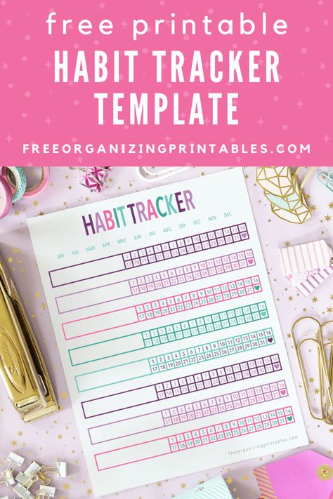 This free habit tracker printable will help you build healthy habits and routines you you can reach your goals and improve your life! | #habittracker #habits #healthyhabits #habitprintable Free Printable Habit Tracker Monthly, Yearly Habit Tracker Printable Free, Healthy Habit Tracker Free Printable, 30 Day Habit Tracker Free Printables, Diy Habit Tracker, Bad Habit Tracker, Habit Tracker Template Free Printable, Kids Habit Tracker, Free Organizing Printables