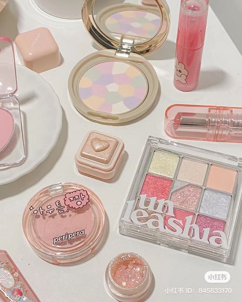 ID: 845833170 korean makeup products etude heart pop blusher, canmake finish powder, colorgram mill bling highlighter, unleashia eyeshadow palette, peripera blush Peripera Blush, Korean Makeup Products, Korean Eyeshadow, Aesthetic Cosmetics, Korean Eye, Kawaii School, Korean Eye Makeup, Makeup Product, Fancy Makeup