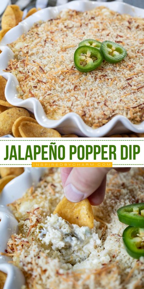 Look forward to this Jalapeño Popper Dip! Creamy and spicy with a bit of crunch, this hot jalapeño dip is one of the best football appetizers. You'll be making an excuse to make this simple tailgating recipe again! Enjoy this easy game day food! Jalapeno Poppers Dip, Best Football Appetizers, Jalapeno Appetizers, Easy Game Day Food, Jalapeno Appetizer, Jalapeno Popper Dip Recipe, Jalapeño Dip, Parmesan Dip, Football Appetizers