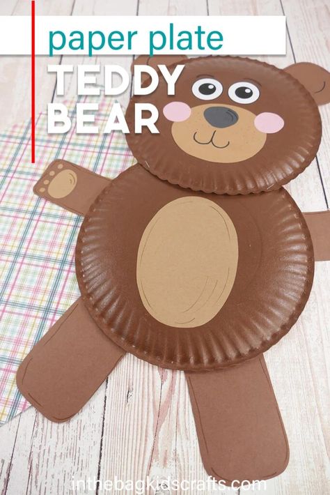 Teddy Bear Craft for Kids with Free Craft Template Paper Plate Bear, Bear Crafts Preschool, Teddy Bear Craft, Free Craft Templates, Bear Template, Teddy Bear Crafts, Bear Craft, Diy Teddy Bear, Teddy Bear Day