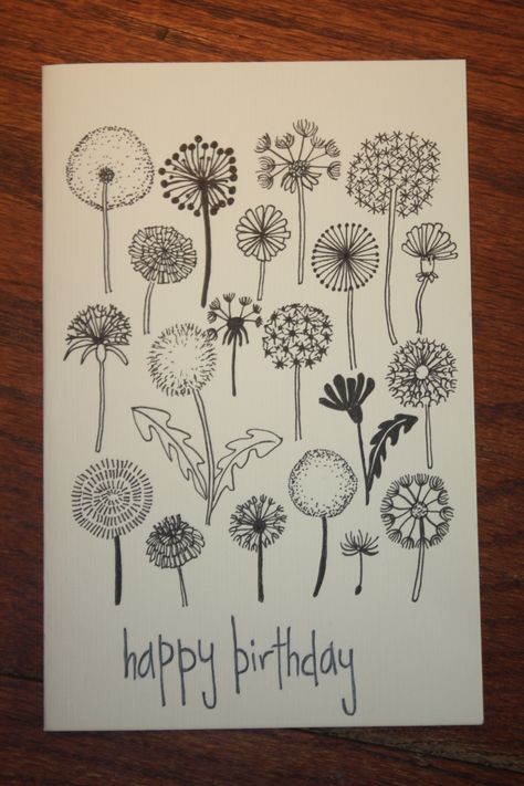 Dandelion Card, Dandelion Drawing, Dandelion Art, Drawing Journal, Drawing Examples, Dot Journals, Diy Stamp, Paint Cards, Cute Doodle Art