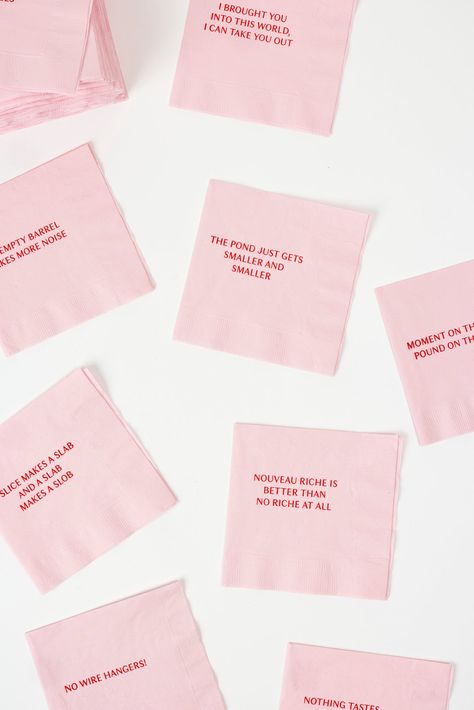 …mark my words “Wipe that smile off your face…”, or use these napkins to smear your lipstick on the womanly wisecracks of your Mommie Dearest. These cocktail napkins are meant to incant while you decant, remembering all those “helpful” phrases our mothers used to proverbially duct tape our backs to make us standup wome Rebecca Gardner, Mommie Dearest, Mark My Words, Round Top Antiques, Mommy Dearest, Cocktail Napkin, Napkin Design, My Funny Valentine, Party Details