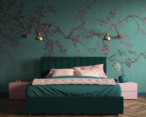 Teal Bedroom Designs, Wallcovering Ideas, Teal And Gray Bedroom, Beautiful Bed Designs, Teal Rooms, Simple Bed Designs, Bedroom Turquoise, Teal Bedding, Double Bed Designs