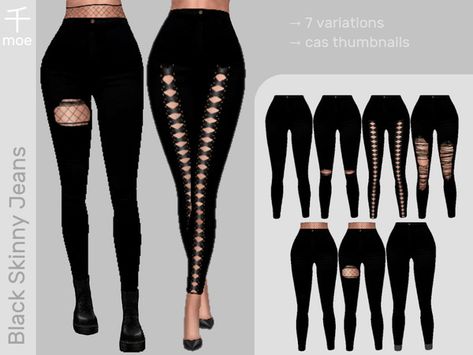 Senmoe's Black Skinny Jeans Set Sims 4 Cc Black Jeans, Sims 4 Jeans Cc Female, Sims 4 Cc Bottoms, Sims 4 Pants, Rip Aaliyah, Los Sims 4 Cc, Sims 4 Black Hair, Sims 4 Cc Clothes, Sims 4 Teen