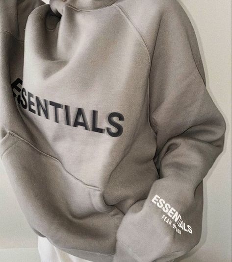 essentials hoodie fashion-tips fashion minimal style neutral tones aesthetic designer fashionblogger feed post fear of god Gray Hoodie Outfit, Hoodie Outfit Aesthetic, Essentials Hoodie, Hoodies Aesthetic, Hoodie Aesthetic, Trendy Hoodies, Grey Outfit, Ladies Tops, Tops Fashion