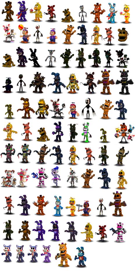 Fnaf (Canon and Fan-made) Characters Canon V1(Old) by Educraft All Fnaf Characters Names, Fnaf Characters Names, Fnaf 3 Characters, Fnaf 2 Characters, Fan Made Characters, All Fnaf Characters, Bendy Y Boris, Fnaf Jumpscares, Fnaf 2