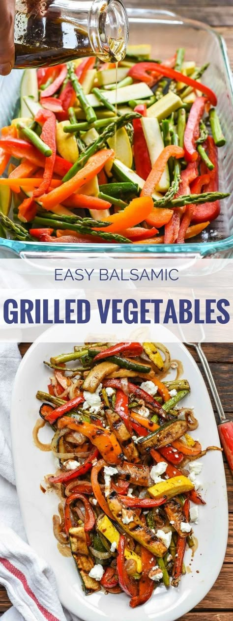 These Easy Balsamic Grilled Vegetables with Goat Cheese use the best summer produce to make a sweet and tangy side dish with the fire roasted flavor of the grill! Vegetables With Goat Cheese, Cooked Vegetable Recipes, Spiral Vegetable Recipes, Vegetable Korma Recipe, Fresh Vegetable Recipes, Yummy Vegetable Recipes, Vegetable Casserole Recipes, Korma Recipe, Summer Produce