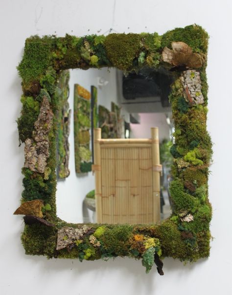 Moss Mirror Bathroom, Moss Mirror Frame, Mirror Frame Ideas, Moss Mirror, Green Artwork, Forever Green, Traditional Wall Art, Frame Ideas, Mirror Bathroom