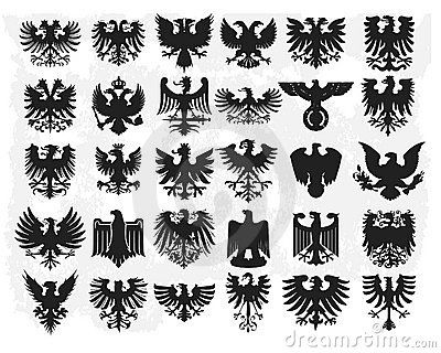 Silhouettes of heraldic eagles isolated on white background. German Eagle Tattoo, German Symbols, Heraldic Eagle, Eagle Symbol, Heraldry Design, German Eagle, Eagle Tattoos, Historical Armor, Eagle Design