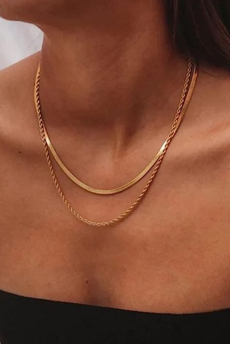 Trendy double layered gold necklace Twist Bracelet, Double Layer Necklace, Twisted Bracelet, Layered Chain Necklace, Bone Necklace, Snake Necklace, Women's Jewelry Sets, Estilo Hip Hop, Watches Women Fashion