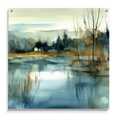 Enhance your space with our exquisite Lake House acrylic wall art. This Blue acrylic wall decor features vibrant colors and stunning detail, offering a modern touch to any room. Each piece of acrylic panel becomes a focal point, reflecting light beautifully. Perfect for home or office, this Cottage acrylic wall art is easy to hang and durable. Transform your walls with our captivating large acrylic wall art today! Overall Size: 36" H x 36" W | Design Art Summer Lake Landscape Illustration V - La Modern Watercolor Art, Watercolor Art Landscape, Abstract Watercolor Landscape, Acrylic Wall Decor, W Design, Lake Painting, Diy Watercolor Painting, Watercolour Inspiration, Summer Lake