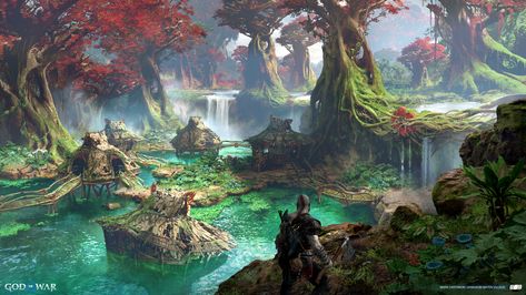 ArtStation - Vanaheim - Water Village Water Village, God Of Wars, Fantasy Village, Norse Myth, Ancient Mythology, Water Art, Mythology Art, D&d Dungeons And Dragons, Norse Mythology