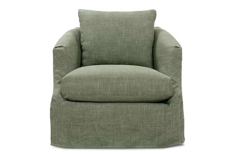 The Emmerson is a custom slipcover, swivel chair that exudes comfort and relaxation. Make it your own by choosing from 1000's of fabrics. Visit us! Narrow Armchair, Custom Slipcovers, Rowe Furniture, Custom Chair, Chalk White, Swivel Armchair, Ottoman Table, Slip Skirt, Barrel Chair