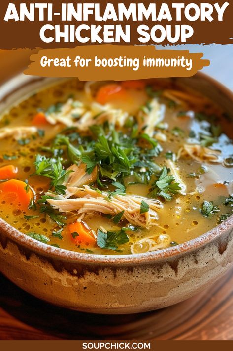 Anti-Inflammatory Chicken Soup: Nourishment with Every Sip Immune Boosting Chicken Soup Recipes, Healthy Healing Soup Recipes, Soup For Tonsilitis, Healing Crockpot Recipes, Homemade Soup For Sore Throat, Soups To Heal Your Gut, Chemo Soup Recipe, Clean Chicken Soup Recipes, Healthy Immune Boosting Soup