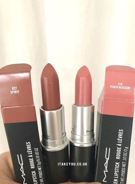 Mac Spirit Lipstick, Mac Peach Blossom, Mac Satin Lipstick, Nivea Lip Butter, Mac Nude Lipstick, Lipstick Colours, Lipstick Colour, Mac Lipstick Colors, Matte Lipstick Shades