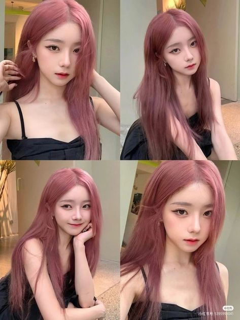 Dusty Rose Hair Color, Tea Hair Color, Milk Tea Hair Color, Lavender And Blonde Hair, Dusty Rose Hair, Dusty Pink Hair, Rose Hair Color, Fashionable Hairstyles, Hair Color Asian