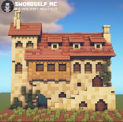 Italian Minecraft Builds, Minecraft Italian Villa, Minecraft Roman Builds, Minecraft Italian, Medieval Mansion, Italian Buildings, Villa Minecraft, House In Minecraft, Valley Of The Wind