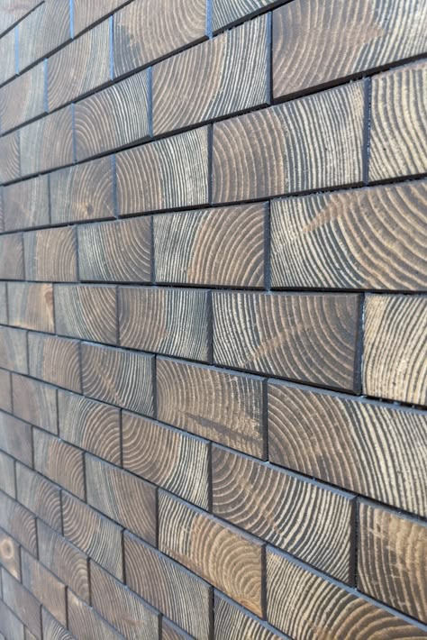 End Grain Flooring, Wooden Wall Design, Rooftop Patio Design, Minecraft Basement, Acnh Basement, Wood Wall Design, Exterior Wall Tiles, House Wall Design, Narrow Hallway Decorating