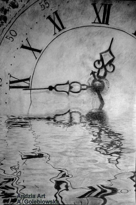 In Water Drawing, Pocket Watch Drawing, Water Sketch, Clock Drawings, Watch Drawing, Shadow Drawing, Anime Drawing Sketches, Clock Painting, Water Drawing