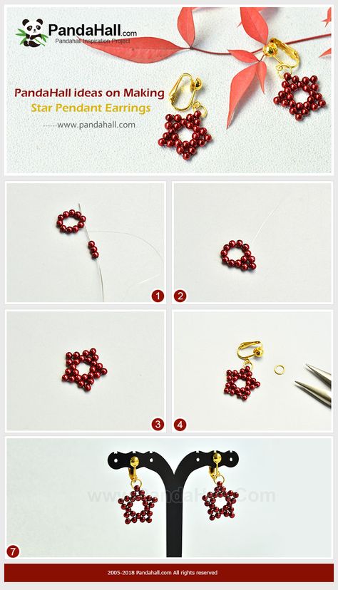 Beaded Star Tutorial, Earrings Handmade Tutorial, Diy Pearl Earrings, Christmas Jewelry Diy, Anting Manik, Diy Bijoux, Beaded Earrings Tutorials, Beaded Earrings Diy, Red Pearl