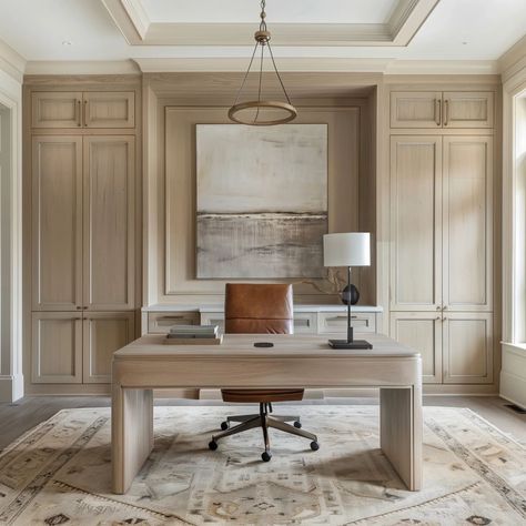 Transform your workspace into a haven of productivity! 💻 Loving the sleek elegance of this home office design, complete with stunning white oak cabinets and a tray ceiling detail that adds a touch of grandeur. . Design. @cielo.and.oak #homeoffice #office #design #render #aidesign #luxuryworkspace #homeofficegoals #yyj #yyjbusiness #yyjdesigner White Oak Tray Ceiling, Neutral Masculine Office, Office White Cabinets, Office Wall Built Ins, Study Cabinet Design, Great Room Built Ins, Office With Built In Bookshelves, Office Built In Cabinets And Desk, White Oak Office