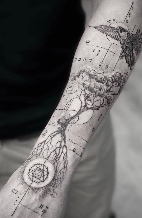 Doraemon Tattoo, Tato Irezumi, Geometric Sleeve Tattoo, Tree Tattoos, Men Tattoos Arm Sleeve, Cool Arm Tattoos, Tattoo Inspiration Men, Men Tattoos, Inspiration Tattoos