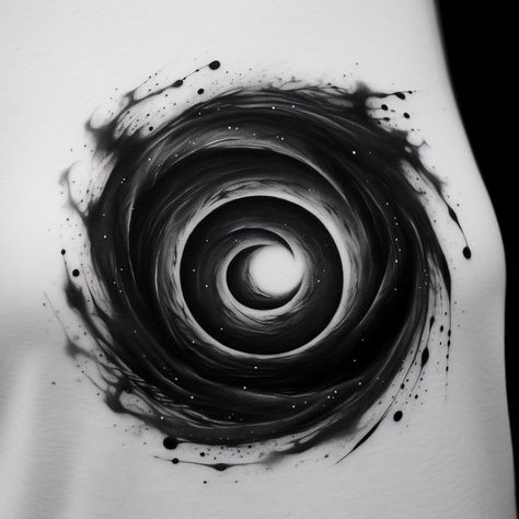 Dark Tattoo For Cover Up, Vortex Tattoo Design, Dark Matter Tattoo, Blast Over Tattoo Ideas, Dark Tattoo Cover Up, Black Hole Tattoo Design, Vortex Tattoo, Galaxy Tattoo Design, Cool Space Tattoos