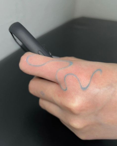 Blue Outline Tattoo, Light Blue Tattoo, Straight Line Tattoo, Cool Finger Tattoos, Blue Ink Tattoos, Abstract Tattoo Ideas, Abstract Tattoos, Sharpie Tattoos, Clever Tattoos